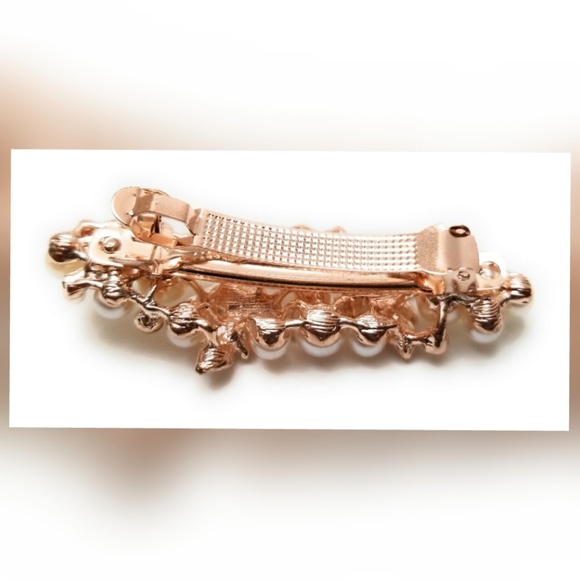 Crystal & Pearl Hear Spring Hair Clip Barrette (2) - Picture 4 of 4